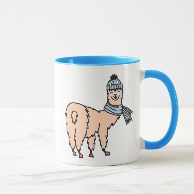 Llamas In Hats & Scarves Skiing Pattern Mug (Right)