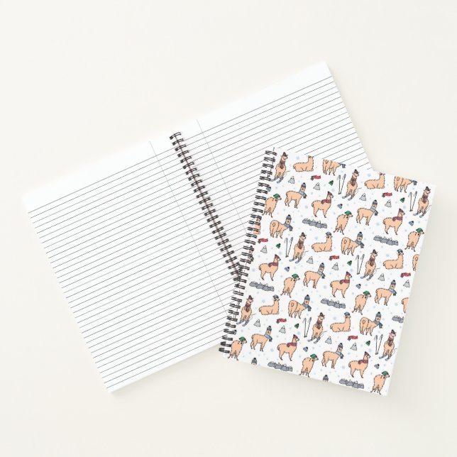 Llamas In Hats & Scarves Skiing Pattern Notebook (Inside)