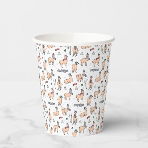 Llamas In Hats  Scarves Skiing Pattern Paper Cups