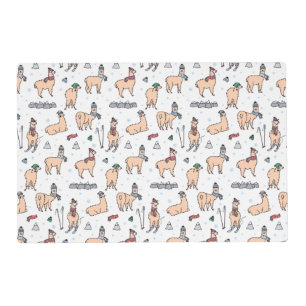 Llamas In Hats & Scarves Skiing Pattern Placemat