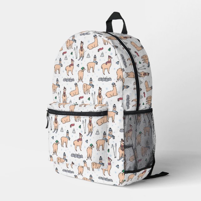 Llamas In Hats & Scarves Skiing Pattern Printed Backpack (Back Corner Right)