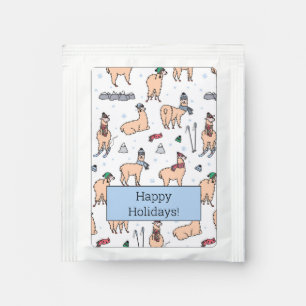 Llamas In Hats & Scarves Skiing Pattern Tea Bag Drink Mix