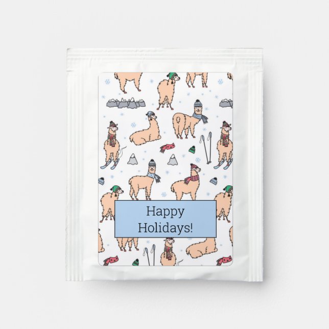 Llamas In Hats & Scarves Skiing Pattern Tea Bag Drink Mix (Front)