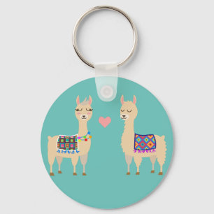 Llamas in Love Keychain