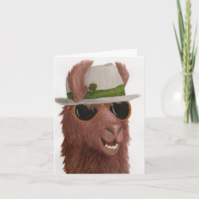 Llamas in Shades: March Greeting Card 4"x5.6" (Front)