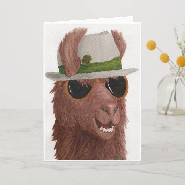 Llamas in Shades: March Greeting Card A5 (Front)