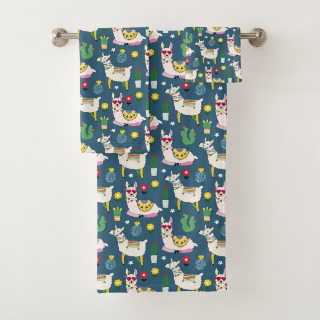 Llamas In Sunglasses Pattern Bath Towel Set (Insitu)