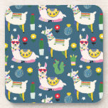 Llamas In Sunglasses Pattern Beverage Coaster