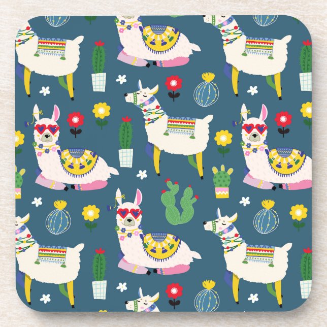 Llamas In Sunglasses Pattern Beverage Coaster (Front)