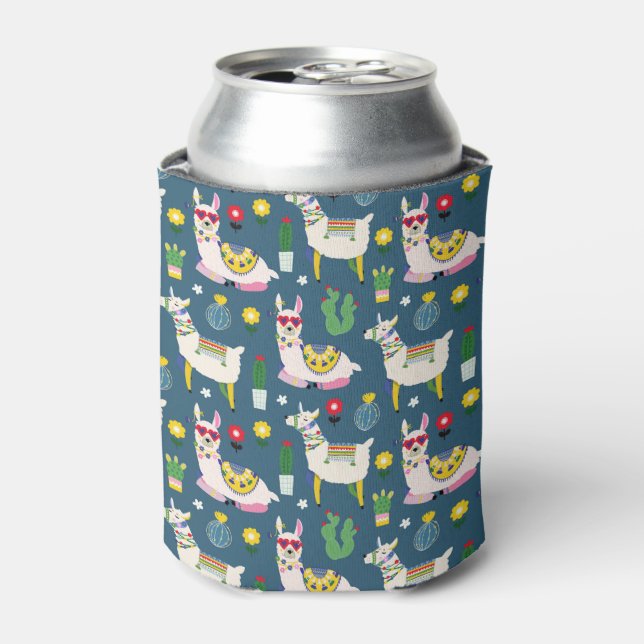 Llamas In Sunglasses Pattern Can Cooler (Can Front)