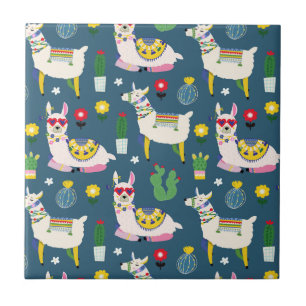Llamas In Sunglasses Pattern Ceramic Tile