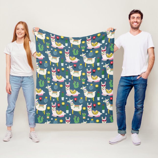 Llamas In Sunglasses Pattern Fleece Blanket (In Situ)
