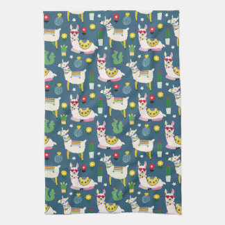 Llamas In Sunglasses Pattern Kitchen Towel
