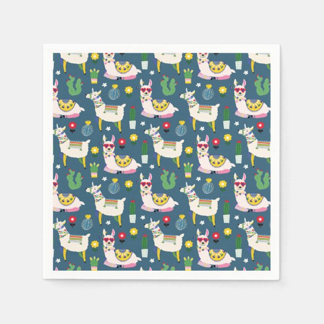 Llamas In Sunglasses Pattern Napkins (Front)