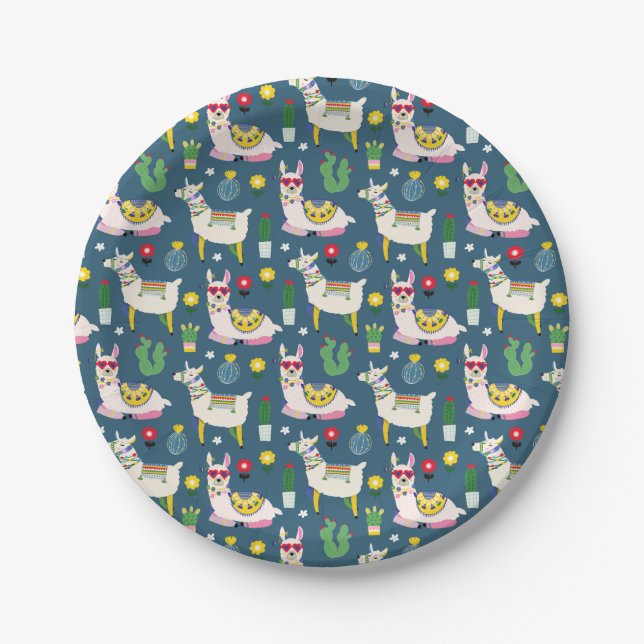 Llamas In Sunglasses Pattern Paper Plates (Front)