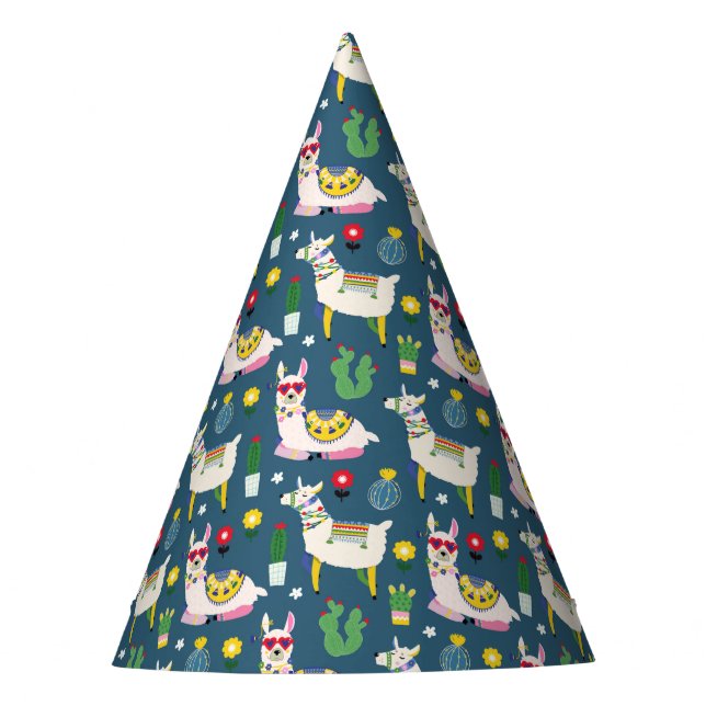 Llamas In Sunglasses Pattern Party Hat (Front)