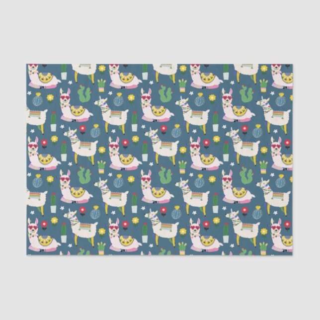 Llamas In Sunglasses Pattern Tissue Paper (Front)