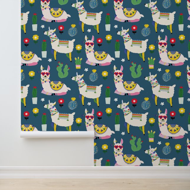 Llamas In Sunglasses Pattern Wallpaper (Application)