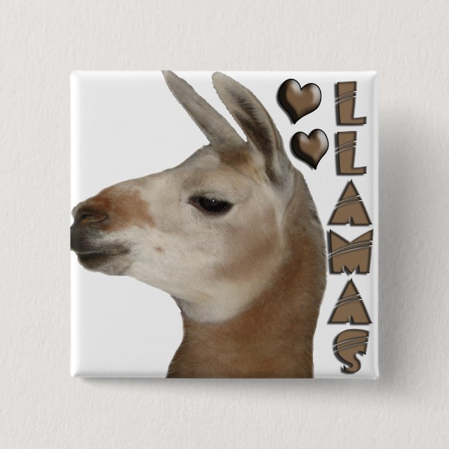 LLAMAS LOVE HEARTS PINBACK BUTTON (Front)