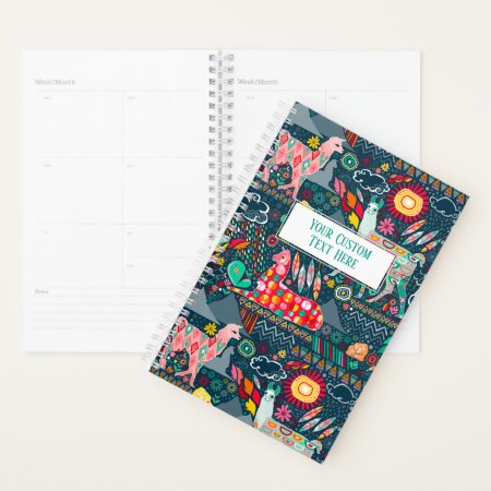 Llamas On Blue Personalized Planner