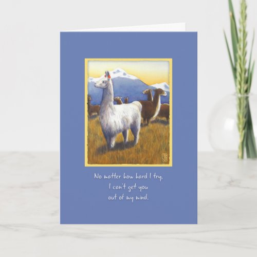 Llamas on Blue Romantic Thinking of You Card
