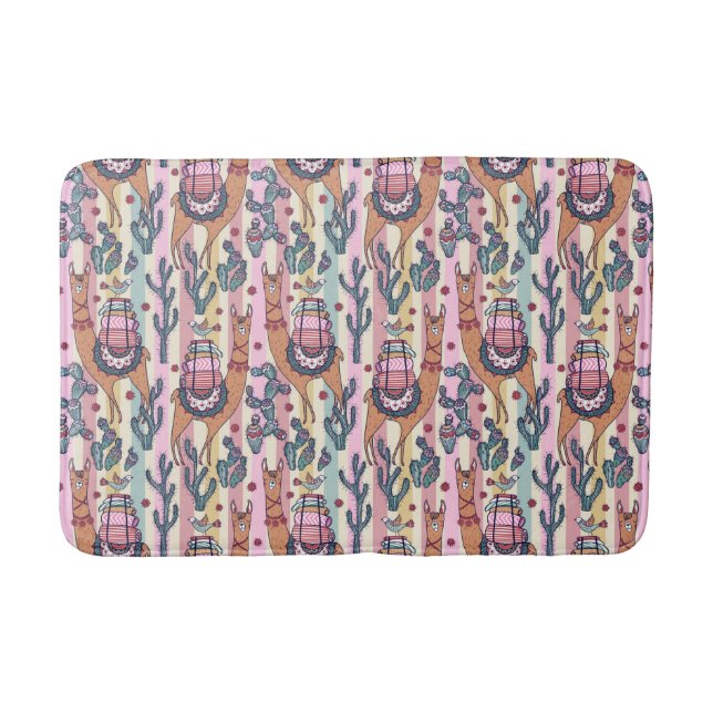 Llamas On Stripes Pattern Bath Mat (Front)