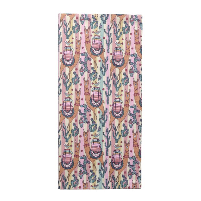 Llamas On Stripes Pattern Cloth Napkin (Half Fold)