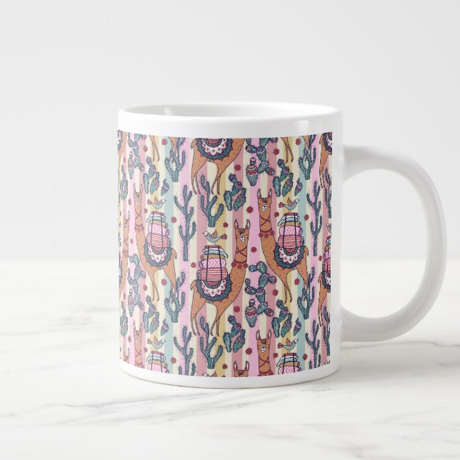 Llamas On Stripes Pattern Giant Coffee Mug (Right)