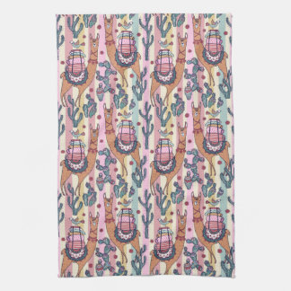 Llamas On Stripes Pattern Kitchen Towel