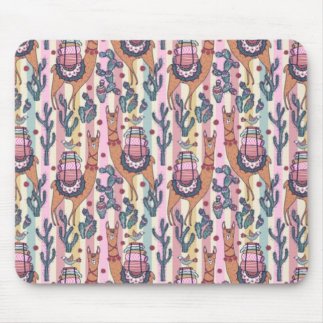 Llamas On Stripes Pattern Mouse Pad (Front)