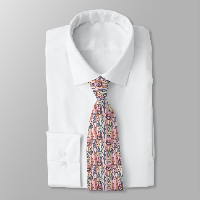 Llamas On Stripes Pattern Neck Tie (Tied)