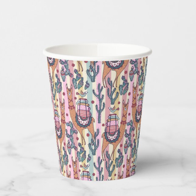 Llamas On Stripes Pattern Paper Cups (Left)