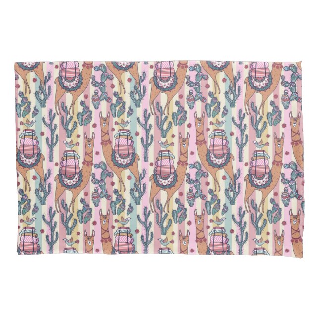 Llamas On Stripes Pattern Pillow Case (Front-Left)