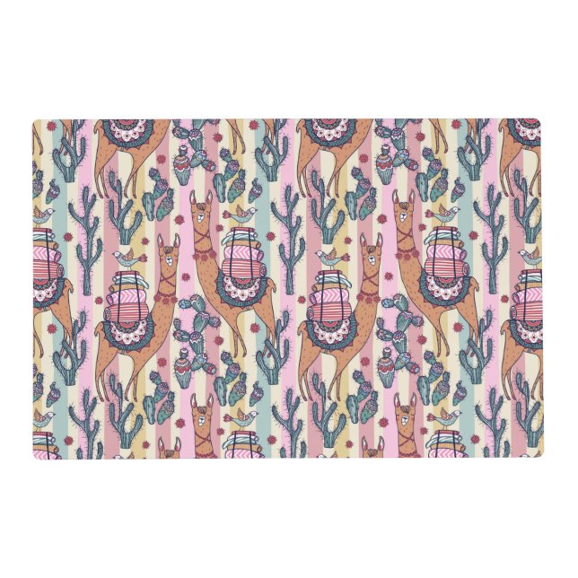 Llamas On Stripes Pattern Placemat (Front)