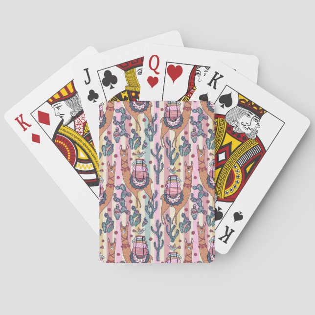 Llamas On Stripes Pattern Poker Cards (Back)