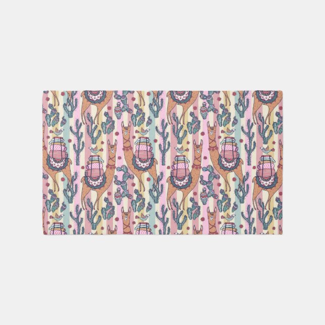 Llamas On Stripes Pattern Rug (Front)