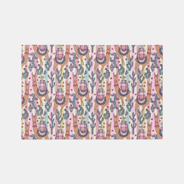 Llamas On Stripes Pattern Rug (Front)