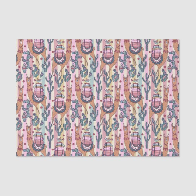 Llamas On Stripes Pattern Tissue Paper (Front)
