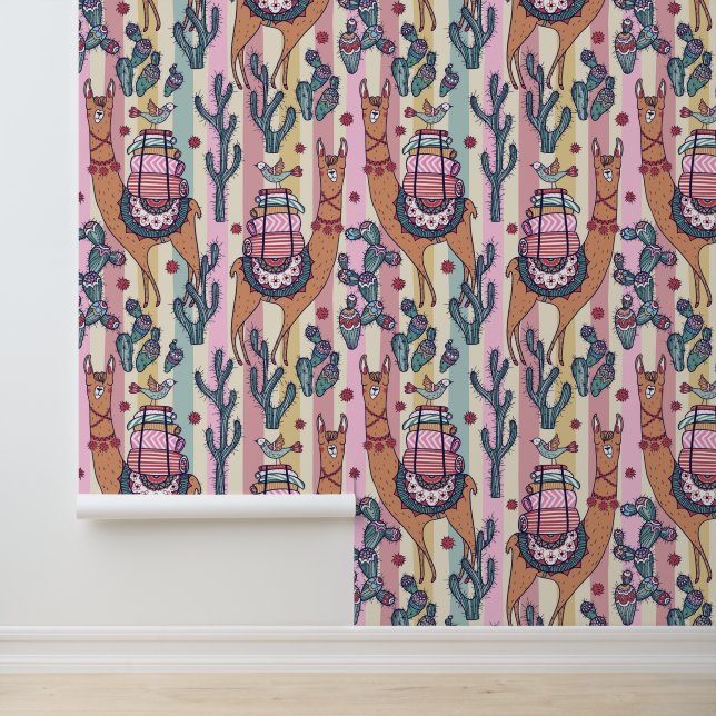 Llamas On Stripes Pattern Wallpaper (Application)