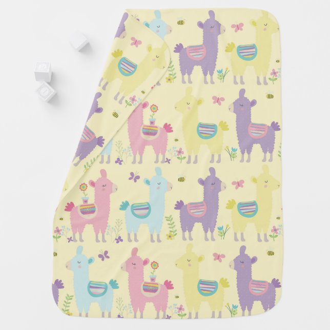 Llamas Pink, Yellow Purple Cute Adorable  Baby Bla Baby Blanket (In Situ)