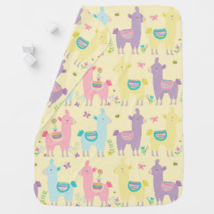 Llamas Pink, Yellow Purple Cute Adorable  Baby Bla Blanket