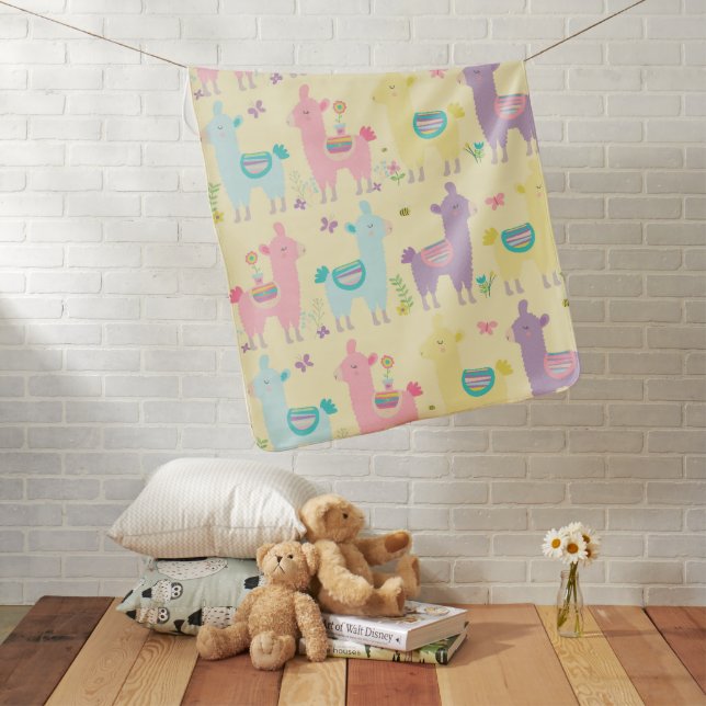 Llamas Pink, Yellow Purple Cute Adorable  Baby Blanket (In Situ)