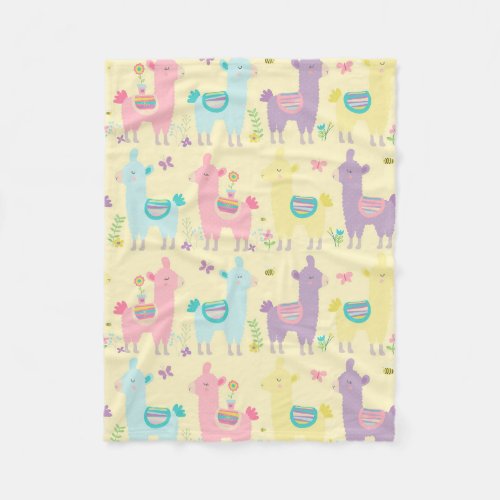 Llamas Pink Yellow Purple Cute Adorable Fleece Blanket