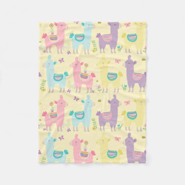 Llamas Pink, Yellow Purple Cute Adorable Fleece Blanket (Front)