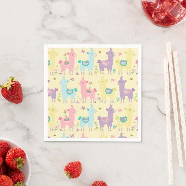 Llamas Pink, Yellow Purple Cute Adorable Napkins (Insitu)