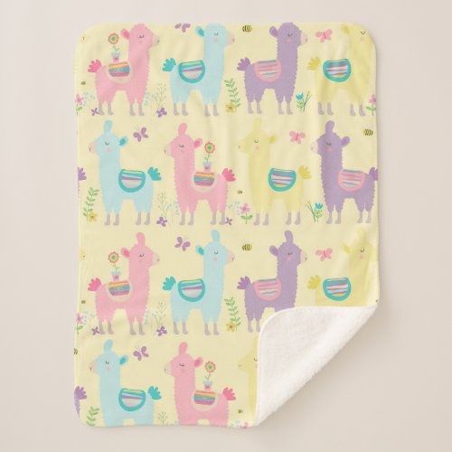 Llamas Pink Yellow Purple Cute Adorable Sherpa Sherpa Blanket