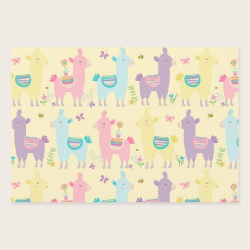 Llamas Pink, Yellow Purple Cute Adorable  Wrapping Paper Sheets