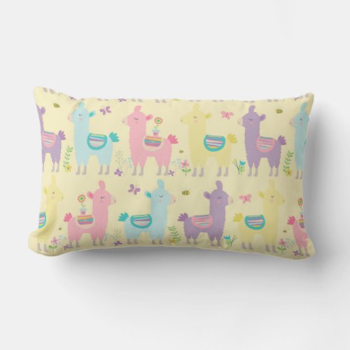 Llamas Pink Yellow Purple Nursery Toddler Lumbar Pillow
