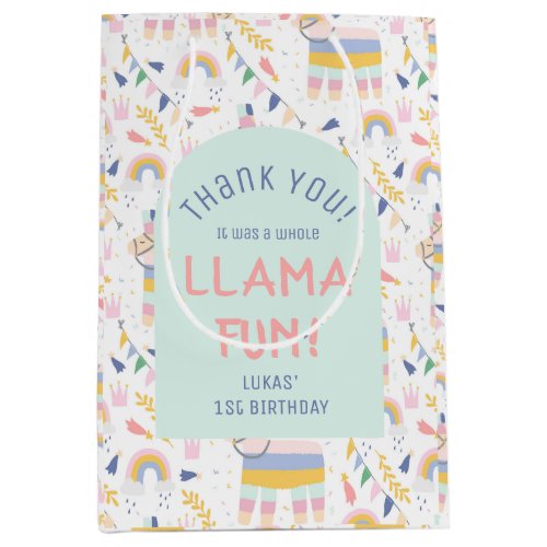 Llamas  Rainbows Fiesta Birthday Party Thank You  Medium Gift Bag