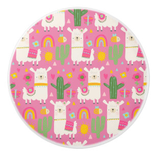 Llamas Rainbows Green Cactus Light Girly Pink Cute Ceramic Knob